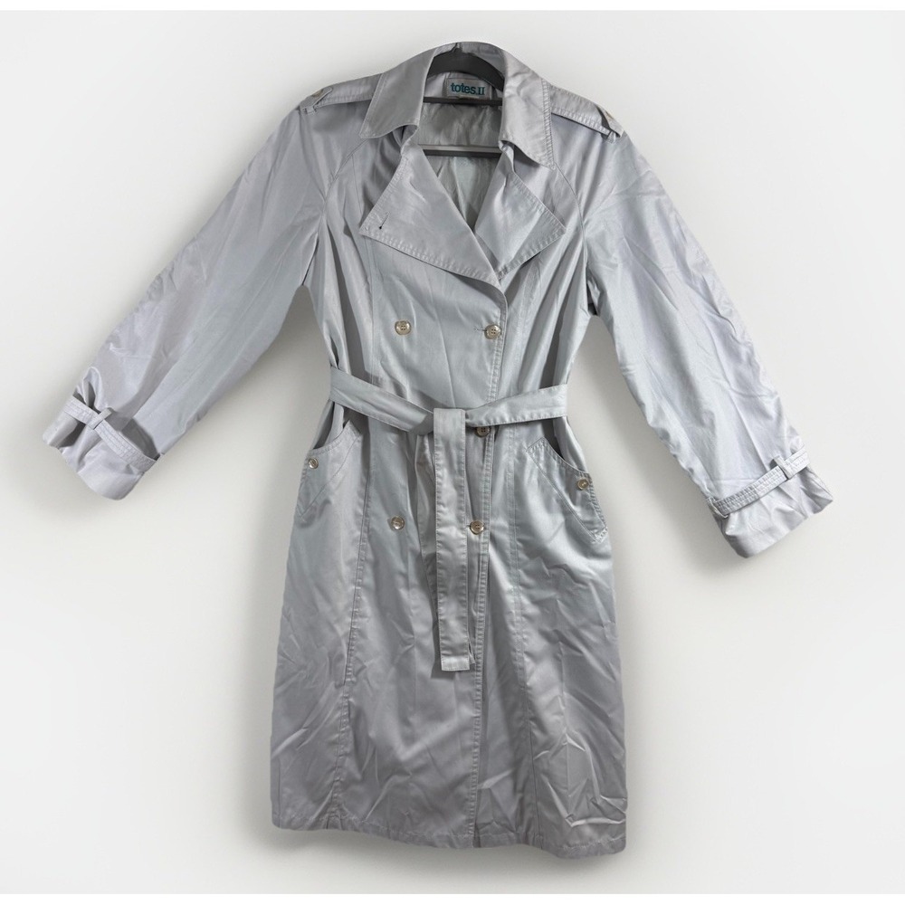 Totes II Silver S-8‎ Trench RainCoat W/Belt Vintage Timeless Urban sophisticated